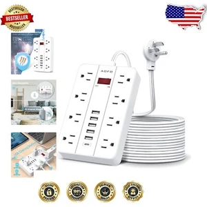 8-Outlet Power Strip with 15ft Cord and 6 USB Ports - Perfect for Home & Office - Picture 1 of 9