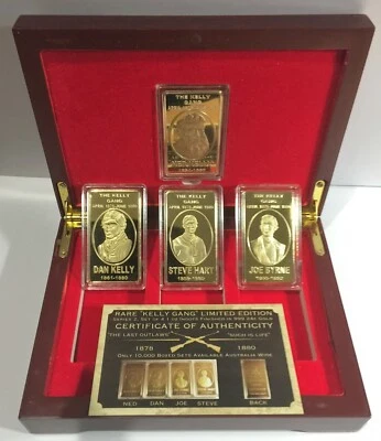 NED KELLY & GANG Set Of 4 x 1oz Ingots With D/Box Finished in 999 24k Gold Ser 2 - image 1 of 4
