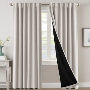 100% Blackout Curtains for Bedroom with Black Liner Full Room Darkening Curtains - Picture 1 of 6