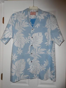 RJC Blue White Palm Hawaiian Shirt XL Short Sleeve 100% Cotton Made in Hawaii - Picture 1 of 4