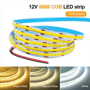 COB LED Strip Light Flexible Tape Lights Home DIY Lighting Cold White 5m 12V 24V - Picture 1 of 15
