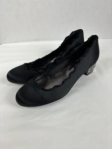 FS/NY FSNY by Night Telegram Satin Heels Dress Shoes 7.5 Black Silver Sculptural - Picture 1 of 10