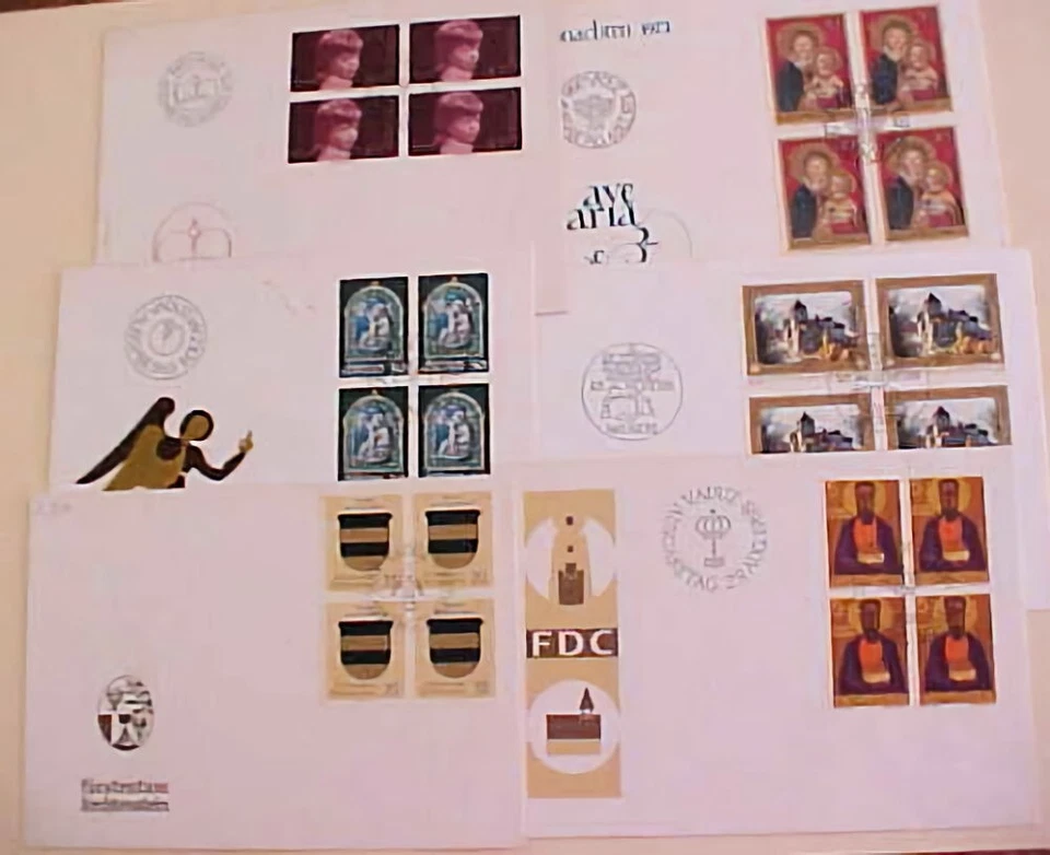 LIECHTENSTEIN FDC 6 DIFF. 8.2F FACE VALUE $10.70 BLOCKS   CACHET UNADDRESSED - Image 1 of 1