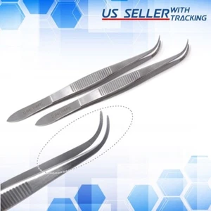 2 Pcs Tweezers Mini Curved Bent Tips 4" Long Jewelry Hobby Crafts Parts Handling - Picture 1 of 3