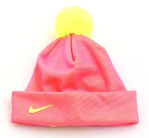 Nike Pink Pow & Volt Cuff Pom Beanie Youth Girl's 7-16 NWT - Picture 1 of 2