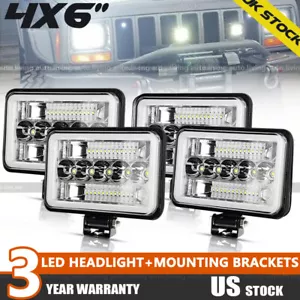 4pcs 4X6'' LED Headlight Spot Pods LED Driving Fog Lights + Mounting Brackets - Picture 1 of 11