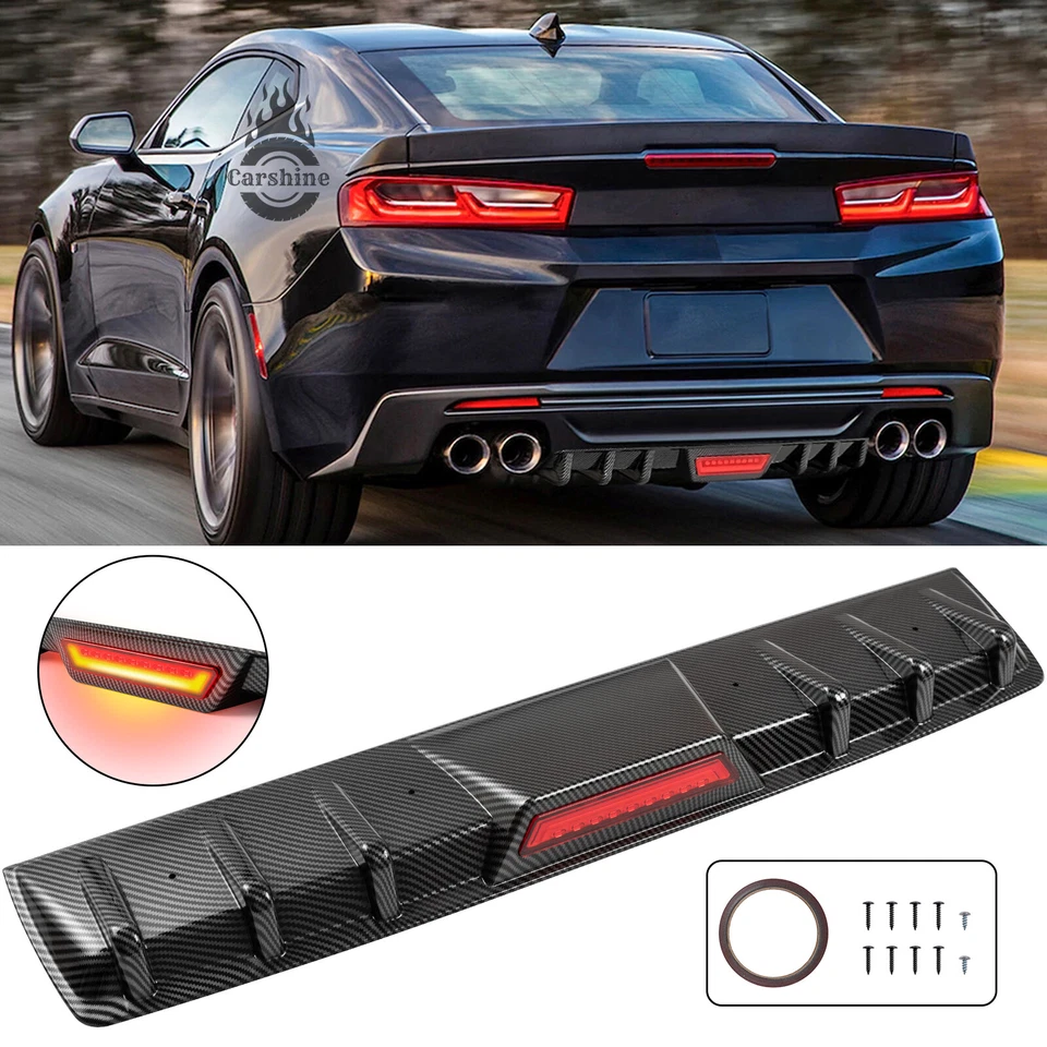 For Chevrolet Camaro Rear Bumper Diffuser Lip with Red LED Tail Brake Stop Light Foto 1 de 4