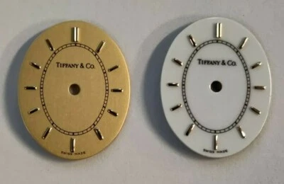 Nuevo de Lote Antiguo Esfera Ovalada Tiffany & Co (Dorada o Blanca con Marcadores de Oro) 15.5mm X 19.5mm Foto 1 de 4