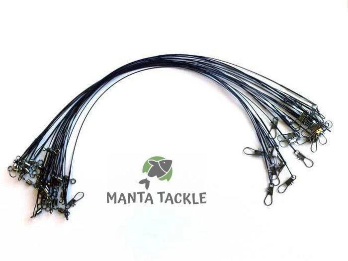 MANTA NEU 10 x 15 Pfund 7 Litzen Drahtspuren Hecht Zander Raubfisch 30 cm drehbar Schnappglied