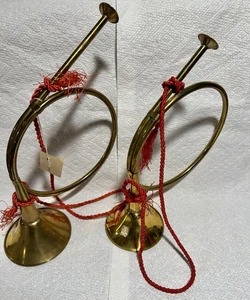 2er Set Messing Horn Horn Horn 11” 13” Weihnachtsschmuck Feiertag Dekor Quaste - Bild 1 von 19