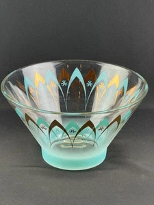 Vintage Mid Century Atomic Happy Hour Bowle Schale - Anchor Hocking Türkis/Gold - Bild 1 von 13