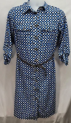 NY Collection Shirt Dress Belted Women's Small Black/Blue Geo Print NWT - Image 1 of 4