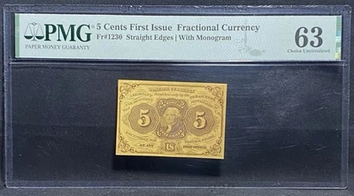 PMG ChUNC 63. FR# 1230 Fractional 1862 Union Currency 5c, Civil War FIRST Issue - Image 1 of 4