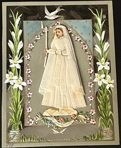 Grande Image Pieuse Rhodoïd Souvenir Première Communion 15.2x 11,5cm XXe N°2 - Bild 1 von 5