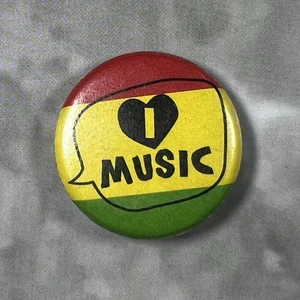 I Heart Music Rasta Jamaican Flag Love Vintage Button Safety Pin Back 1" Round - Picture 1 of 2