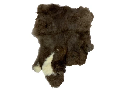 "Piel de piel de conejo marrón/blanco cuero genuino suave piel única 18"" de largo" Foto 1 de 4