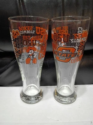 Set Of Two OSU Oklahoma State University Cowboy's 8" Tall Drinking Glasses - Image 1 of 2