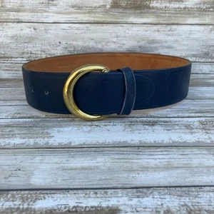 Coach Leather Belt Sz Small Navy Blue 3907 Gold Tone Buckle Chunky Classic - Picture 1 of 11