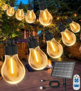 50ft solar & Usb Power outdoor garden Festoon String Light Waterproof 20 Bulbs - Picture 1 of 6