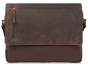 Herren Umhängetasche Braun Canvas Echt Leder Vintage A4 Arbeitstasche Peruzzi - Bild 1 von 11