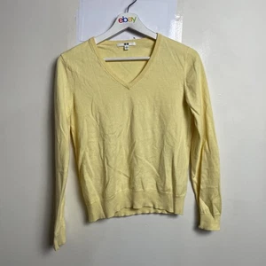 Uniqlo Cotton Cashmere Sweater Size S Women's Yellow Pullover Knit Jumper VNeck - Bild 1 von 12