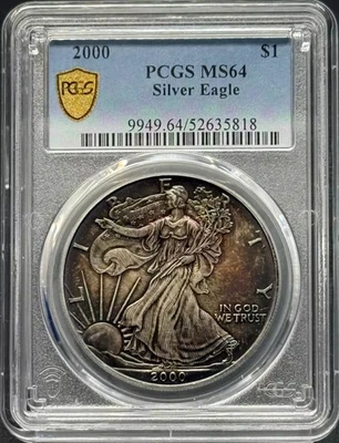2000 American Silver Eagle PCGS MS-64 Rainbow Toning - Image 1 of 3