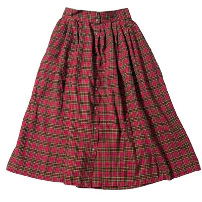 De Colección Karen Scott Falda MED Rojo Tartán Franela Cuadros Botón Vacaciones Festivo Acogedor Foto 1 de 4
