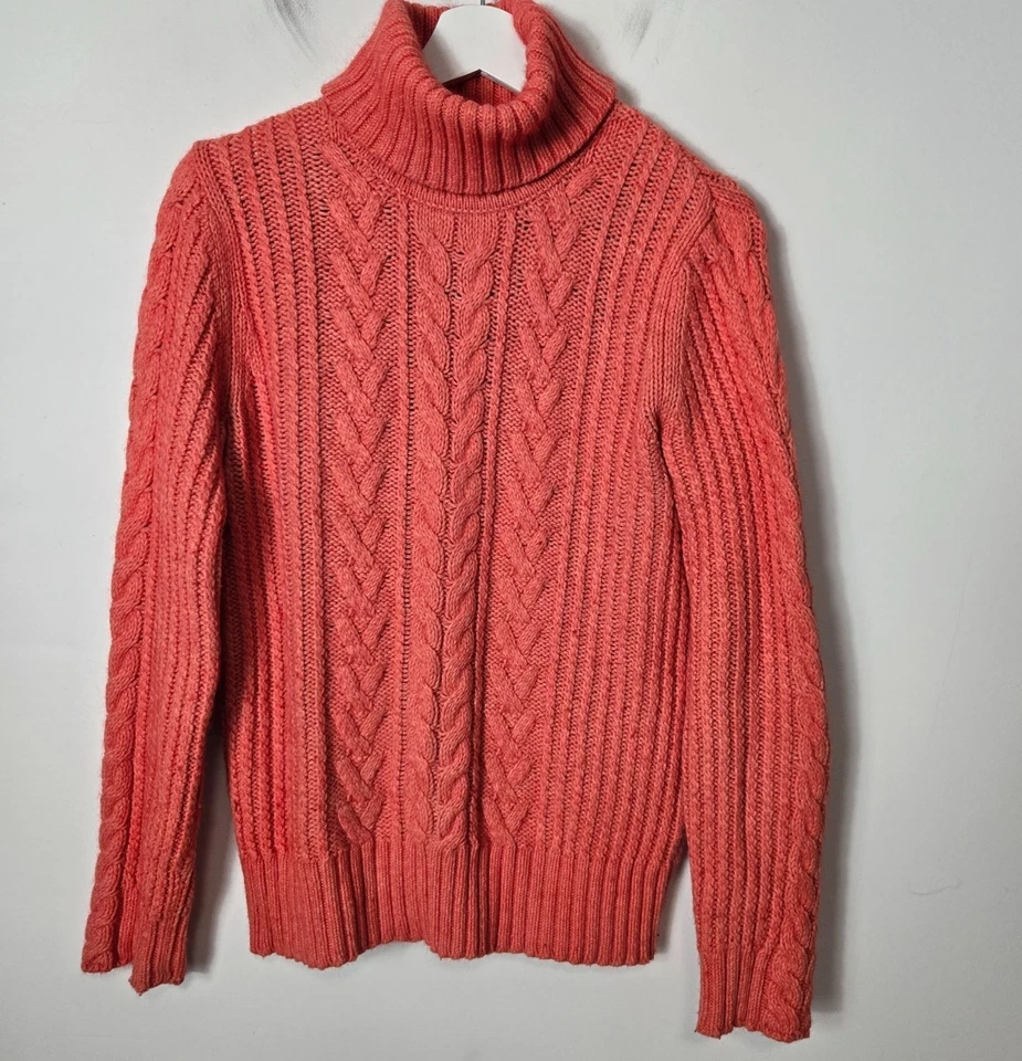 Suéter Eddie Bauer Para Mujer Talla M Tejido con Cable Cuello Alto Mezcla Salmón Angora Foto 1 de 4