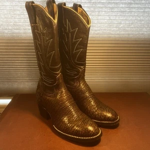 Vintage 70’s Hilsa Women’s Size 7.5M 2-tone Brown Bullhide Leather Cowboy Boots - Picture 1 of 19
