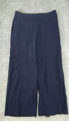 WITCHERY SIZE 8 WOMENS NAVY BLUE STRETCH LINEN BLEND CROP PANTS WIDE LEG FIT - image 1 of 4