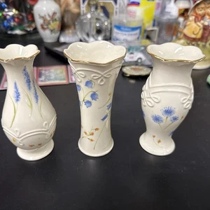 Lenox 5” Bud Vases Set of Three Floral Design embossed Gold Trim - Picture 1 of 4