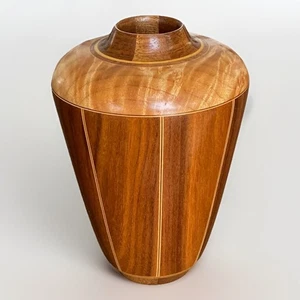 Artisan Made Walnut & Maple Vase 6” | Inlay, Craftsman Decor | Hand Turned, USA - Picture 1 of 12