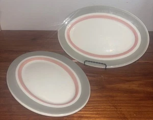 Shenango China Gray & Pink Oval Plates Set Of 2 - Picture 1 of 6