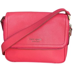 Kate Spade Pebble Leather Crossbody Shoulder Bag Run Around Large Flap Pink LESEN - Bild 1 von 24