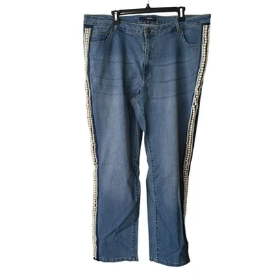 NOVO Jeans Jeans Jeans 24/7 22W Pérola Listra de Strass Skinny Lavagem Leve - Imagem 1 de 4