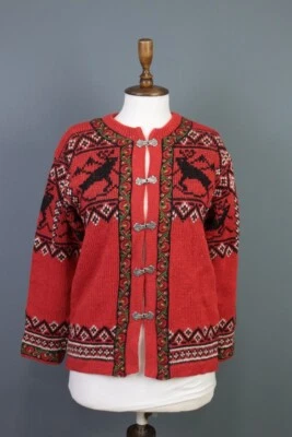 Suéter de esquí tejido con broche de copos de nieve isla justa lana roja NORDSTRIKK talla S Foto 1 de 4