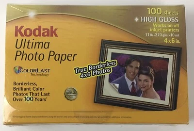 Kodak Ultima Photo Paper 100 Sheets Borderless High Gloss 4x6 in. 892-0647 New - Image 1 of 4