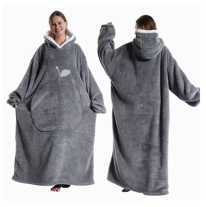 Extra Long Wearable Blankets Winter Flannel Hooded Blanket - Picture 1 of 12