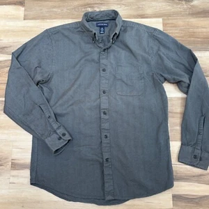 Lands End Shirt Mens Medium Gray Herringbone Twill Button Down Traditional Fit - Picture 1 of 7
