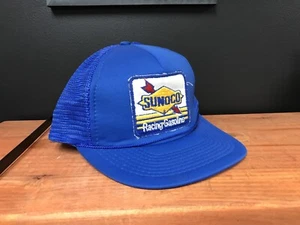 Vintage Sunoco Racing Gasoline Snapback Blue Hat Mesh Hat - Picture 1 of 6