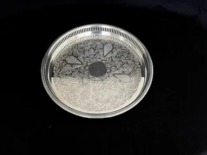 Vintage Poole Bristol Round Footed Reticulated Silverplate Tray - Picture 1 of 10