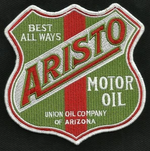 VINTAGE STYLE ~ ARISTO MOTOR OIL UNION AZ HOT ROD ROCKABILLY GREASER BIKER PATCH - Picture 1 of 3