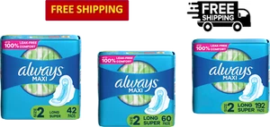 Always Maxi Feminine Pads For Women With Wings, Size 2 Long Super Absorbency - Picture 1 of 24