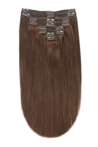 Clip in Hair Extensions STRAIGHT Medium Brown #6 FULL HEAD 15" 18" 20" 22" 24" - Picture 1 of 1