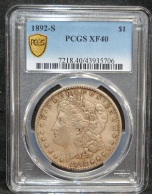1892-S Morgan Silver Dollar PCGS XF 40. Gold Shield, protected by NFC. - Image 1 of 4