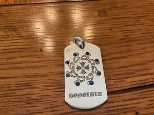 CHROME HEARTS .925 SILVER HONOLULU 8 BLUE SAPPHIRES DIAMOND DOG TAG PENDANT LQQK - Picture 1 of 4