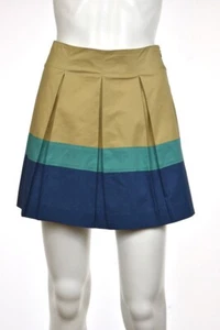 Theory Womens Skirt Size 00 Beige Teal Color Block Cotton Pleated Above Knee - Picture 1 of 5