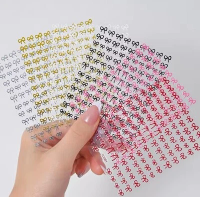 Minimalist Bow Nail Art Stickers  Black White Gold Silver Red Ribbon Gel Nail - Image 1 of 4