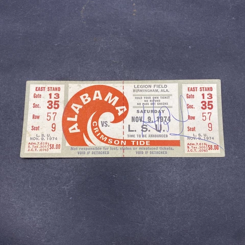Vintage Ticket Stub Alabama Crimson Tide Vs LSU Tigers 1974 “ROLL TIDE” Cover