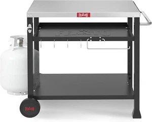 Tavolo Grill da Esterno 3 Ripiani,Tavolo Forno Pizza per Esterno,Carrello Grill Mobile - Foto 1 di 9